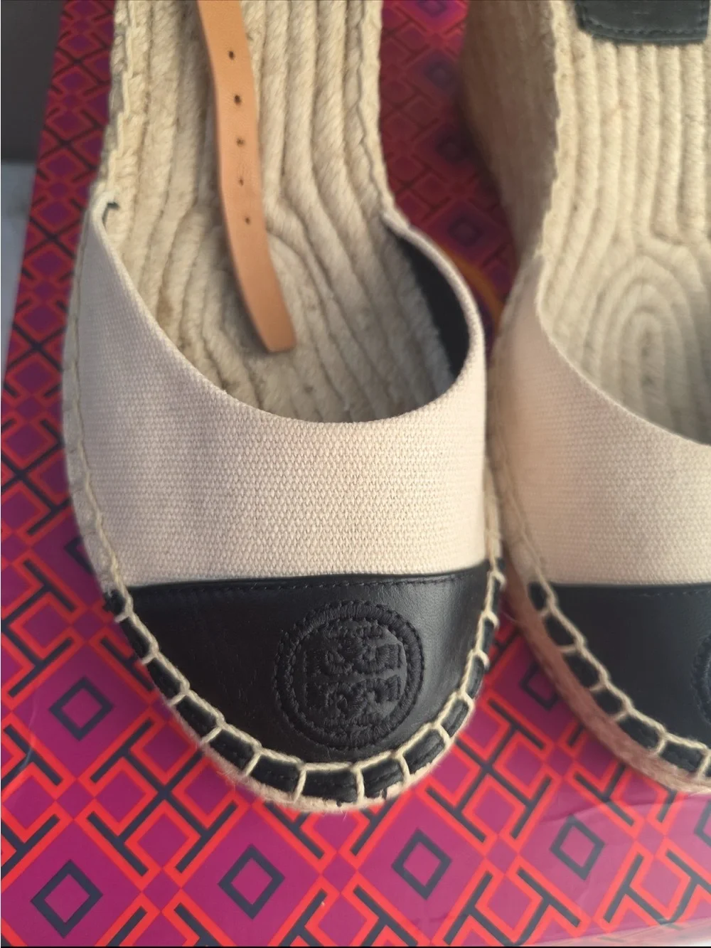 Tory Burch Beige Canvas Espadrille Wedges like new View all pics